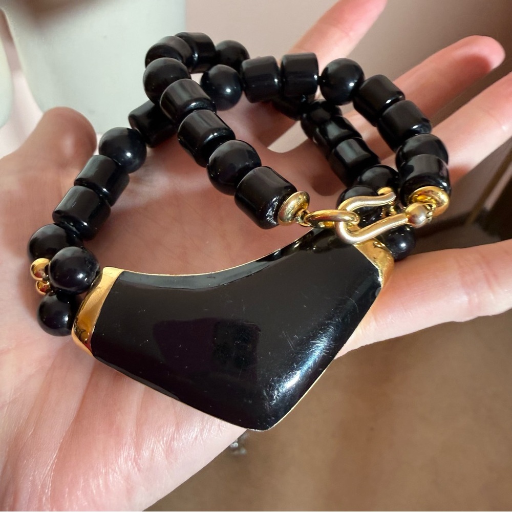 Trifari Vintage 1970 80’s oversized Art deco Black Choker Necklace